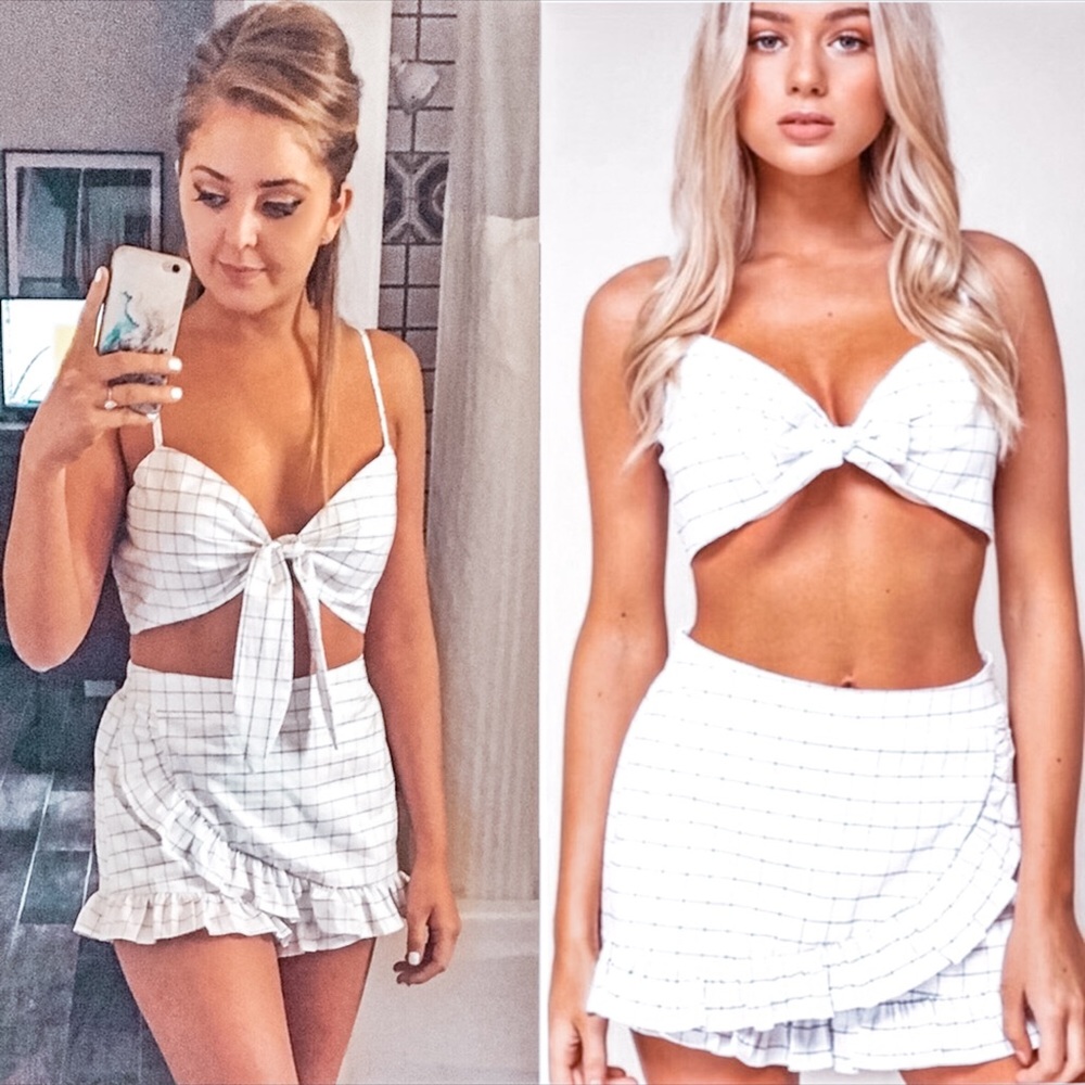 White Crop Top and Skirt Set